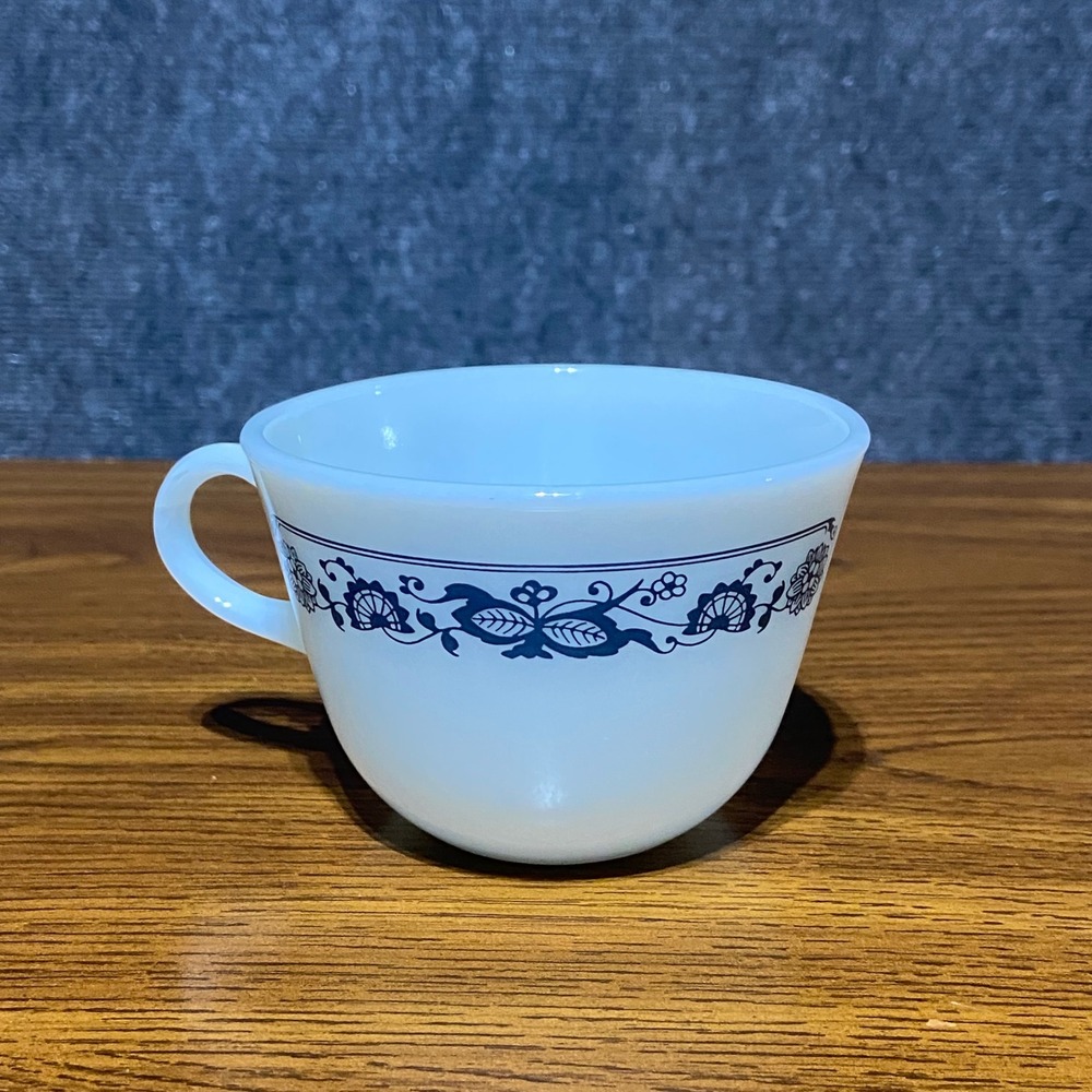 Pyrex Old Town Blue Milk Glass Tea Cup Coffee Mug Vintage Blue Onion Pattern USA